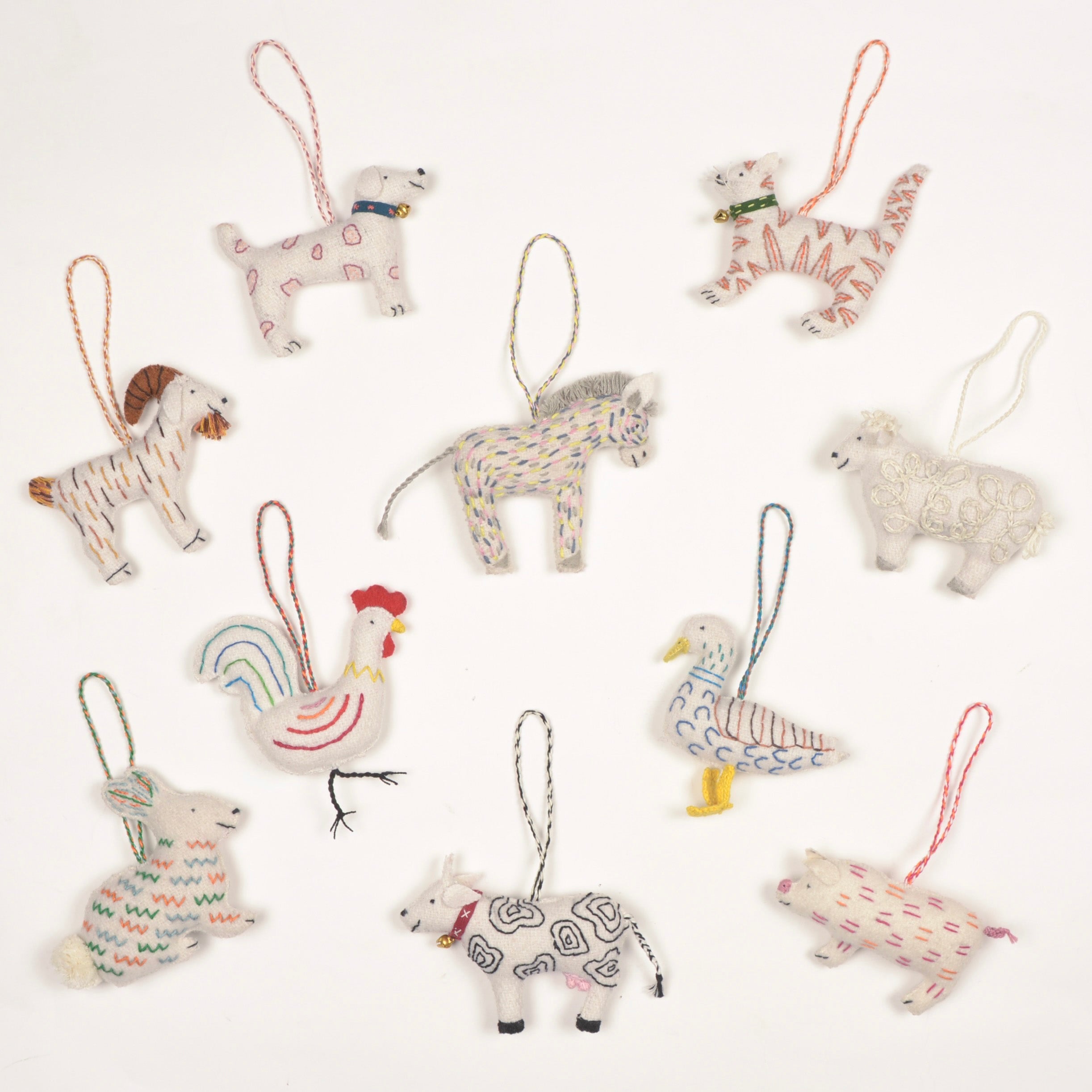 Farm Animal Ornaments — Set of 10