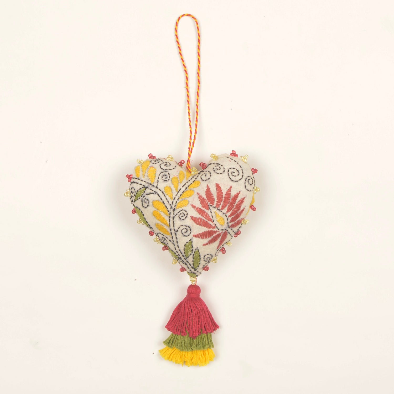 Kantha Heart Ornament — Cascade Tassel