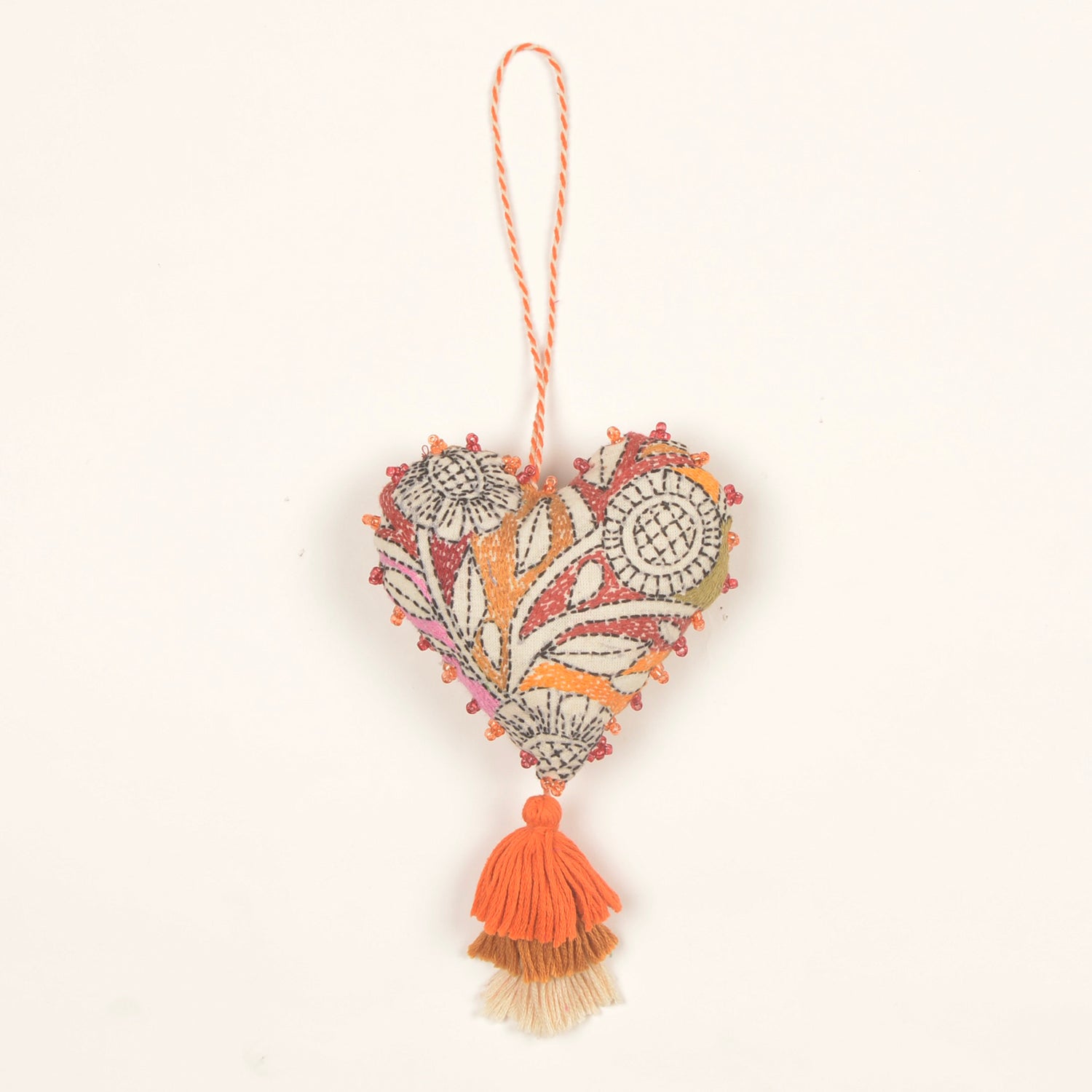 Kantha Heart Ornament — Cascade Tassel