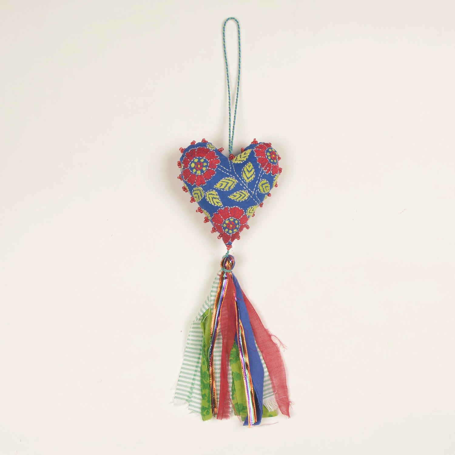 Kantha Heart Ornament — Fabric Tassels
