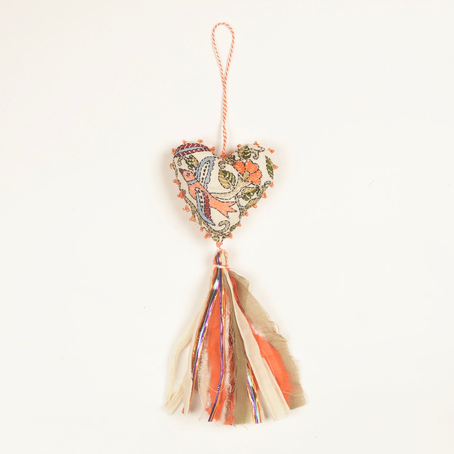 Kantha Heart Ornament — Fabric Tassels